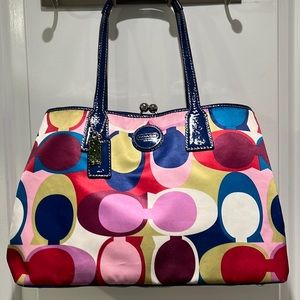 Coach Multicoloured Signature Carryall Bag Purse Shoulder Bag Stachel